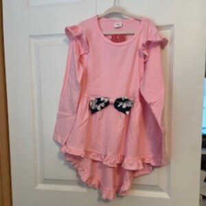 2 piece Ruffled Bowknot High Low Long-sleeve Tee and Floral Print Leggings